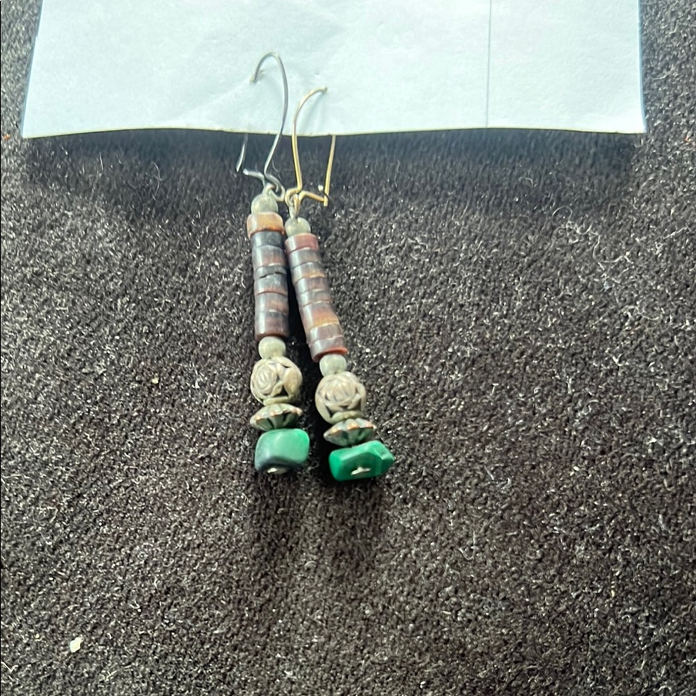 Green and Brown Layered Beaded Earrings